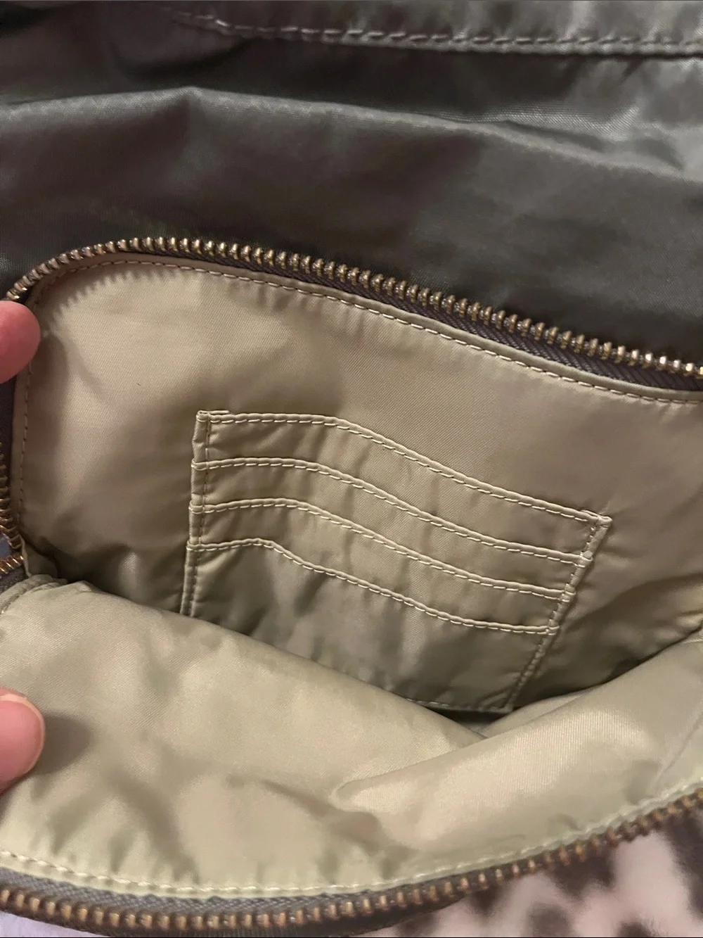 Tumi Grey Crossbody Bag with Brown Leather Trim